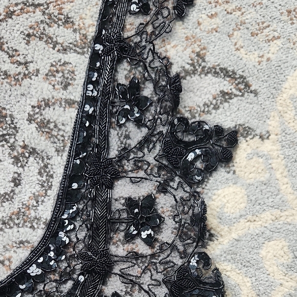 Vintage Nylon Beaded Shoulder Shawl Black - Picture 5 of 8
